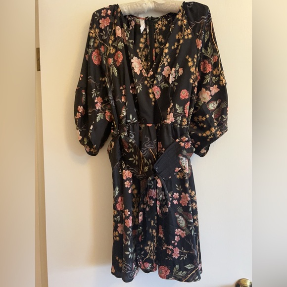 Mango black with print dress with belt - Picture 1 of 6